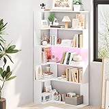Saitedudu 5-stöckiges Bücherregal mit LED-Beleuchtung, L-förmige...
