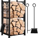 Amagabeli Kaminholzregal mit 4 Kaminwerkzeug 72x46x30cm Innen...