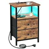 AMHANCIBLE Nachttisch mit LED-Leuchten, Beistelltisch mit Ladestation,...
