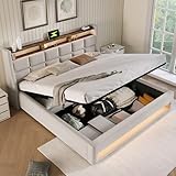 DEKKETO Boxspringbett mit Stauraum, Polsterbet 160x200 Doppelbett mit...