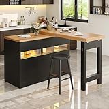 Oslghy Ausziehbarer Bartisch mit Stauraum und LED, 360° Drehbarer...