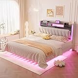 Gegtuon Bett 140x200 mit LED-Kopfteil, USB-Doppelbett Betten...