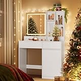 VASAGLE Schminktisch mit LED-Beleuchtung, Steckdosenleiste,...