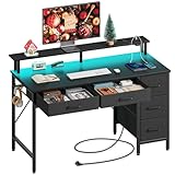 Rolanstar Schreibtisch mit 5 Schubladen, Computertisch mit Steckdosen,...