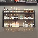 Wandmontiertes Weinregal aus Metall mit LED-Beleuchtung, dreistufiges,...