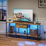 OYRREU Fernsehtisch mit Steckdose TV Cabinet mit LED-Beleuchtung TV...