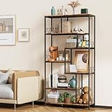 Bealife Bücherregal, 5-stöckiges versetztes Bücherregal. Offenes...