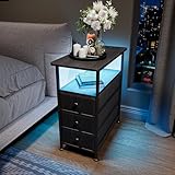 MASAJIA Nachttisch schwarz mit LED-Beleuchtung und Ladestation –...