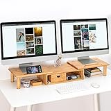 ROCDEER Bamboo Dual Monitor Regal für 2 Monitore, Monitor Stand...