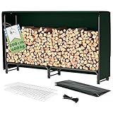 TTL GARDEN Kaminholzregal M 200x36x116cm schwarz mit Abdeckung - für...