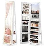 SONGMICS Schmuckschrank mit LED-Beleuchtung und Spiegel,...