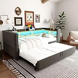 Polsterbett Ausziehbares Bett 90/180x190, Bettgestell mit LED...